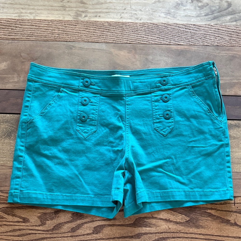 New York & Company Turquoise Button-Detail Shorts